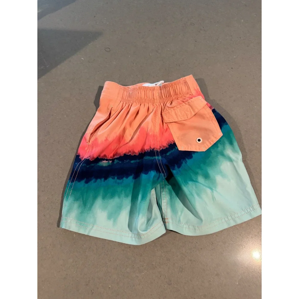 Wonder Nation Kids Swim Trunks XS 4-5 Tie Dye Orange Blue Green‎ Elastic Waist